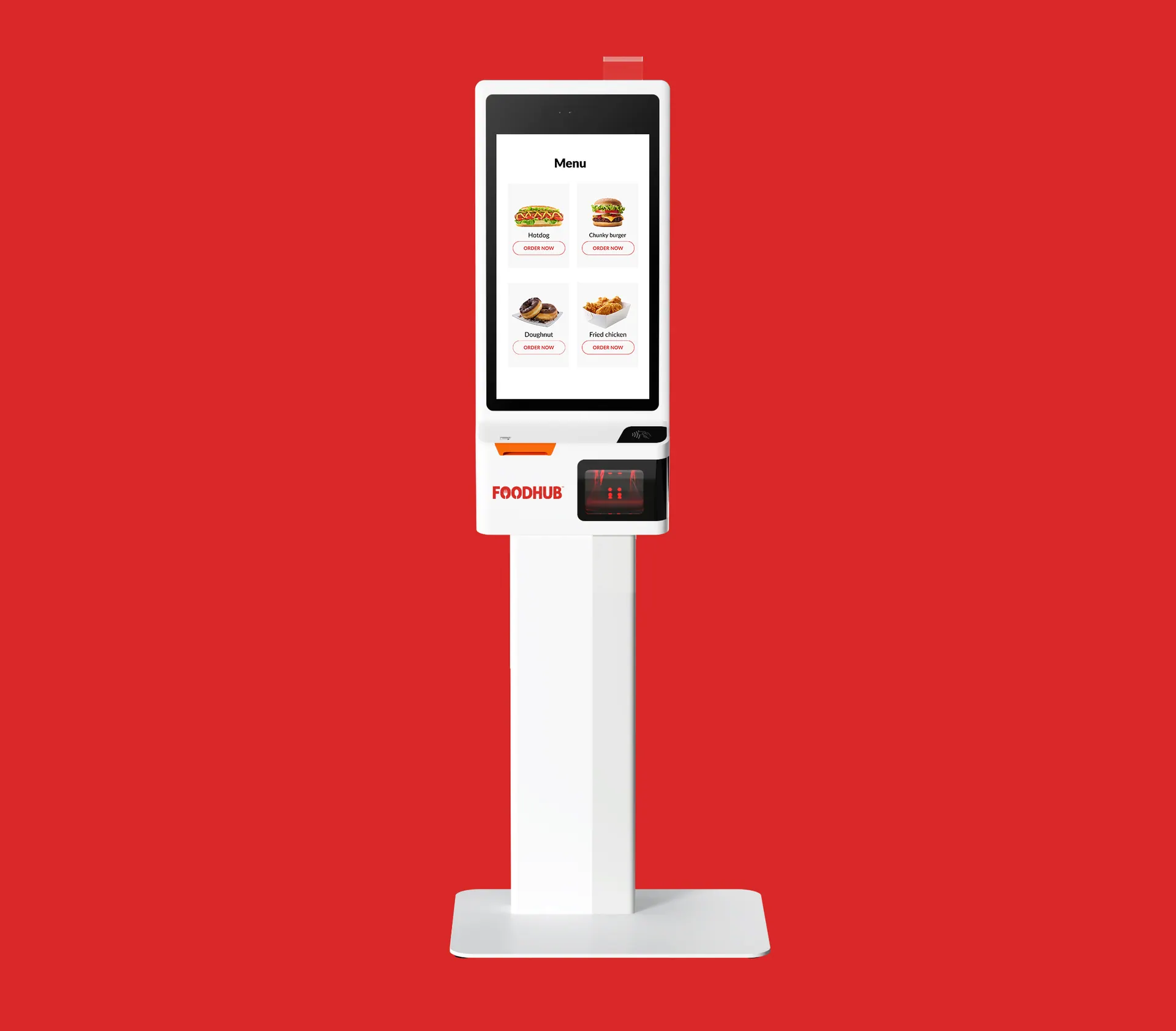 Kioska Kiosk Pro në këmbë, me ekranin e menysë