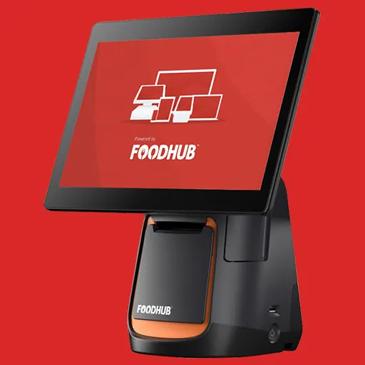 POS Pro në kënd, me ekranin dhe bazën me printer