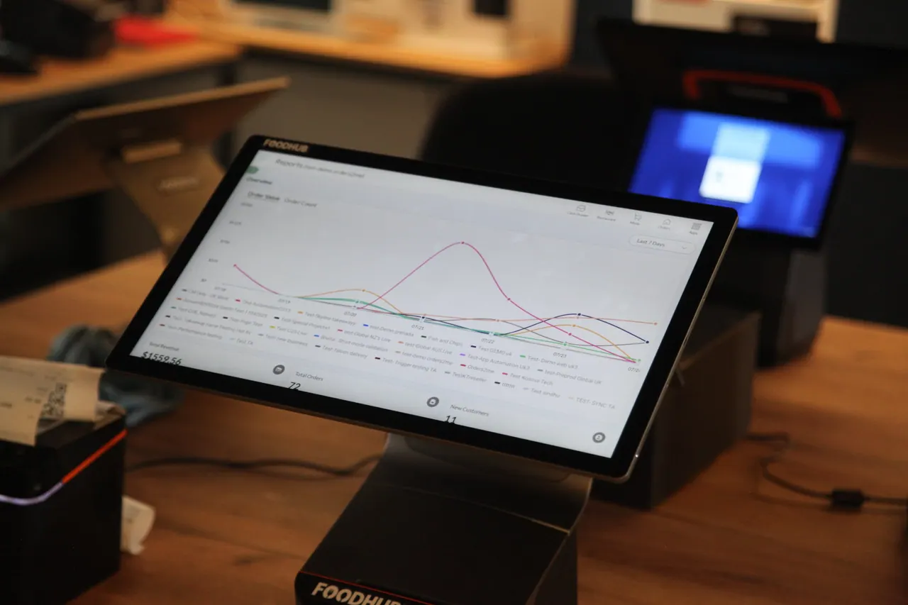 Terminal POS me një grafik raporti në ekran